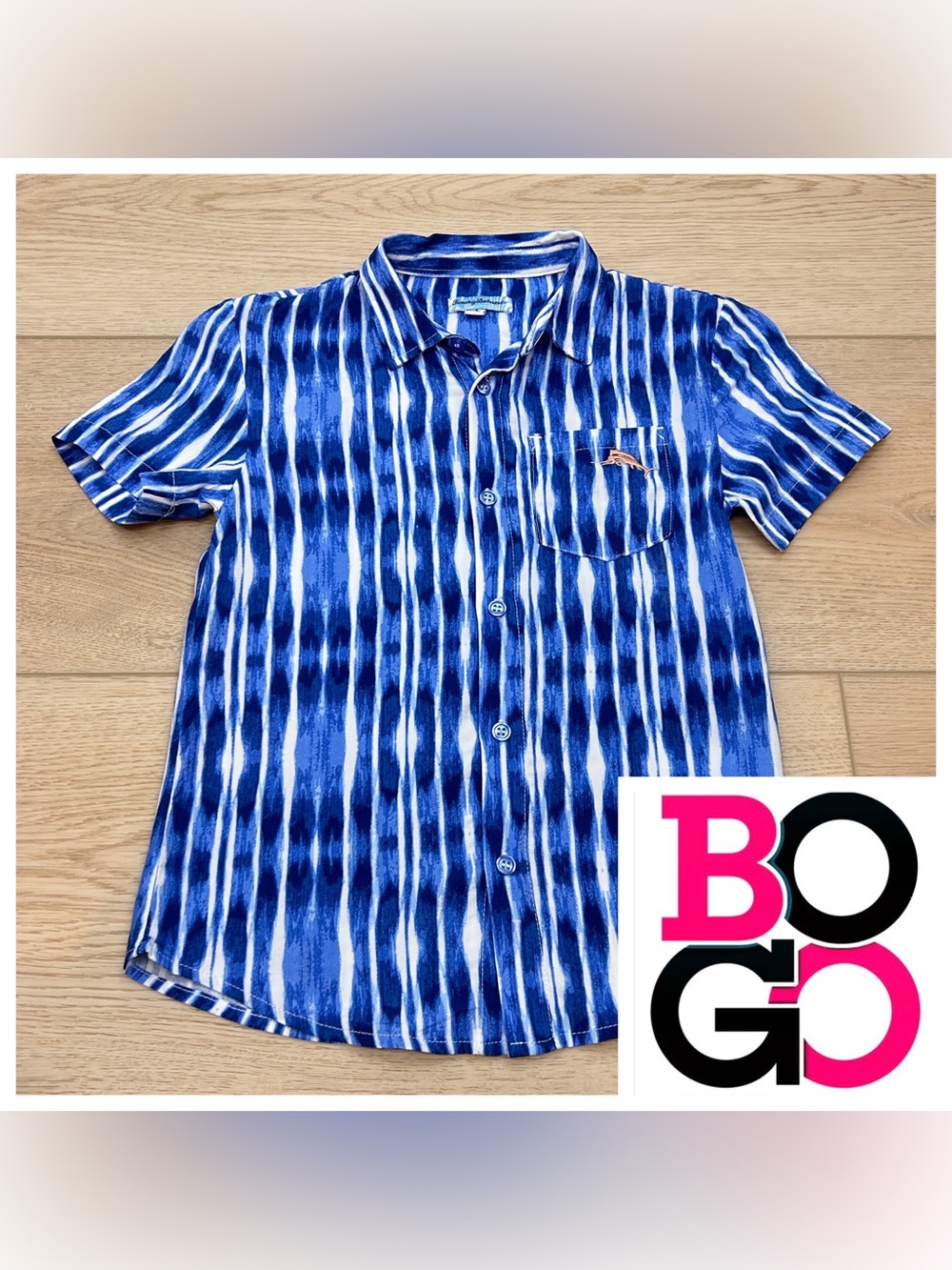 Tommy Bahama Boys Button Down Shirt Watercolor Striped Short Sleeve Size 5T